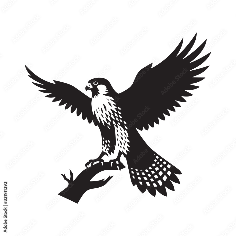 Fototapeta premium Minimalist Falcon Vector Silhouette: Striking Black Vector Art - Falcon Illustration - Bird Vector Silhouette.