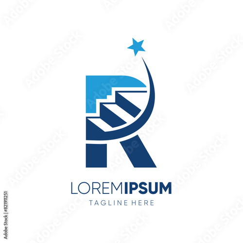 Letter R Ladder of Success to Reach the Stars Logo Design Vector Icon Graphic Emblem Symbol Illustration