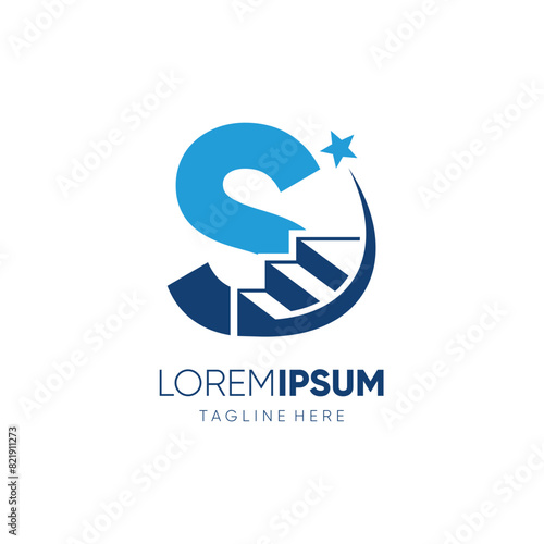 Letter S Ladder of Success to Reach the Stars Logo Design Vector Icon Graphic Emblem Symbol Illustration