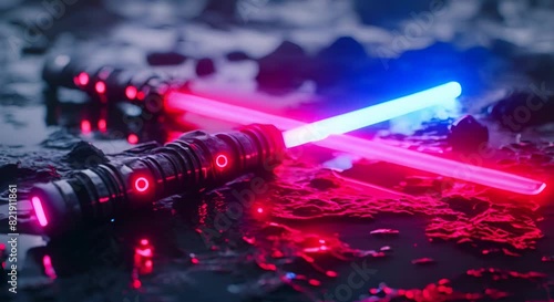 two lightsabers side by side first lightsaber is RGB and less powerful, while the second is a super bright and realistic Neopixel photo