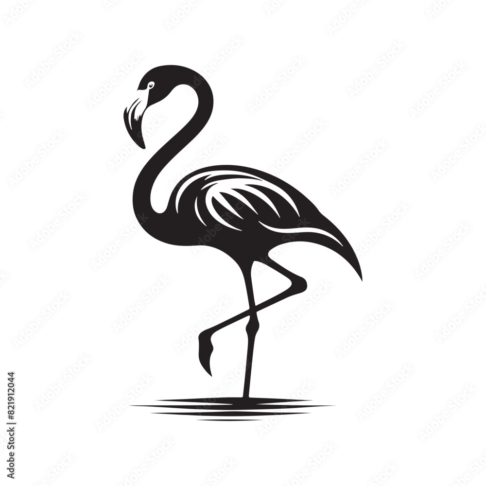 Obraz premium Flamingo Silhouette - Striking Black Vector Art Capturing the Grace and Elegance of These Iconic Pink Birds - Flamingo Vector - Flamingo Illustration.