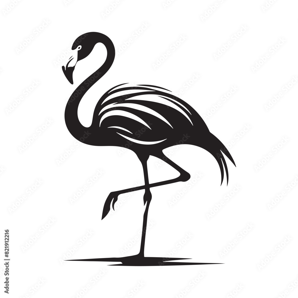 Flamingo Silhouette - Striking Black Vector Art Capturing the Grace and Elegance of These Iconic Pink Birds - Flamingo Vector - Flamingo Illustration.