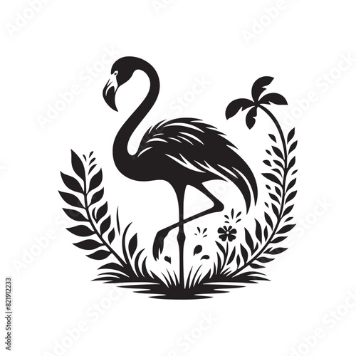 Flamingo Silhouette - Striking Black Vector Art Capturing the Grace and Elegance of These Iconic Pink Birds - Flamingo Vector - Flamingo Illustration.