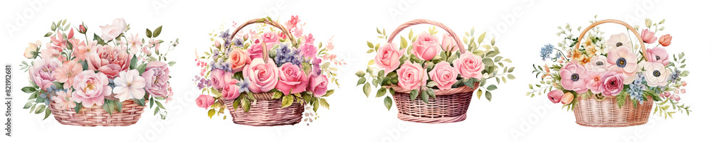 Flower Basket png element set on transparent background Flower Basket png element set on transparent background