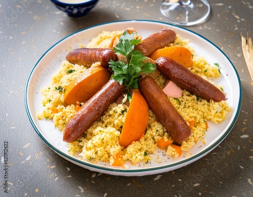 A traditional Moroccan dish, couscous salad with Sausage