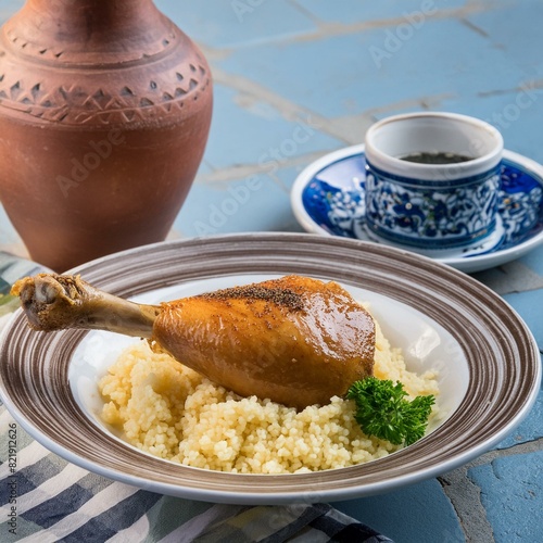 A traditional Moroccan dish, couscous Chicken leg