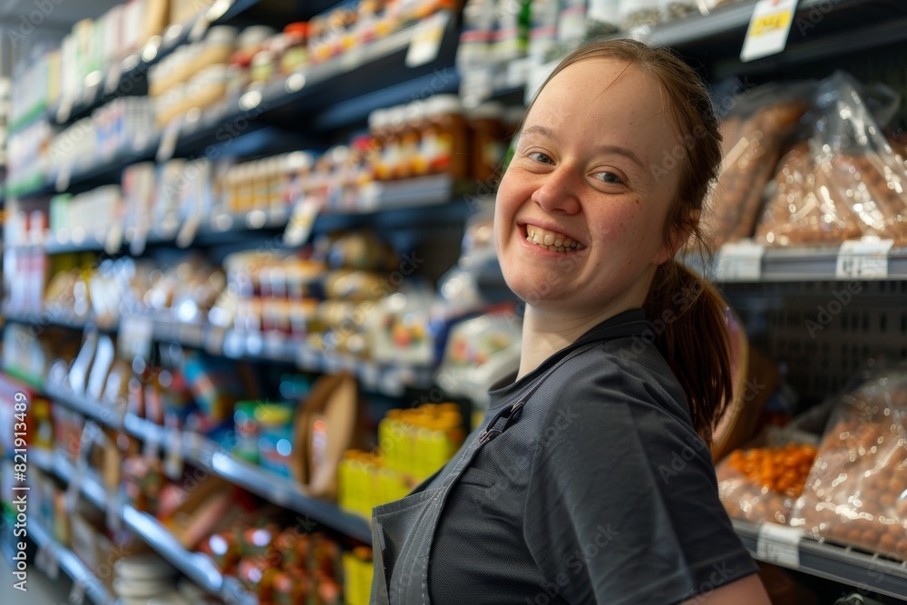 Woman Standing in Front of Shelf of Food Woman Standing in Front of Shelf of Food