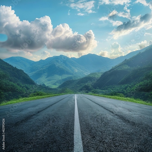 Asphalt road and green mountain