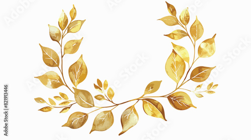 Golden leaves wreath leaf hand painted isolated on white