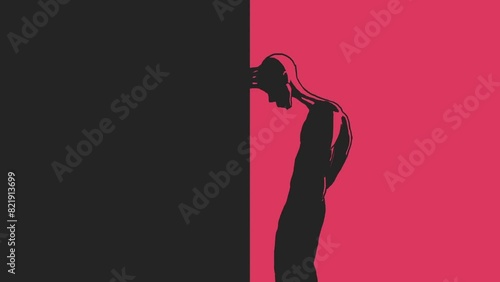 man banging his head against the wall, abstract sketch of cubism