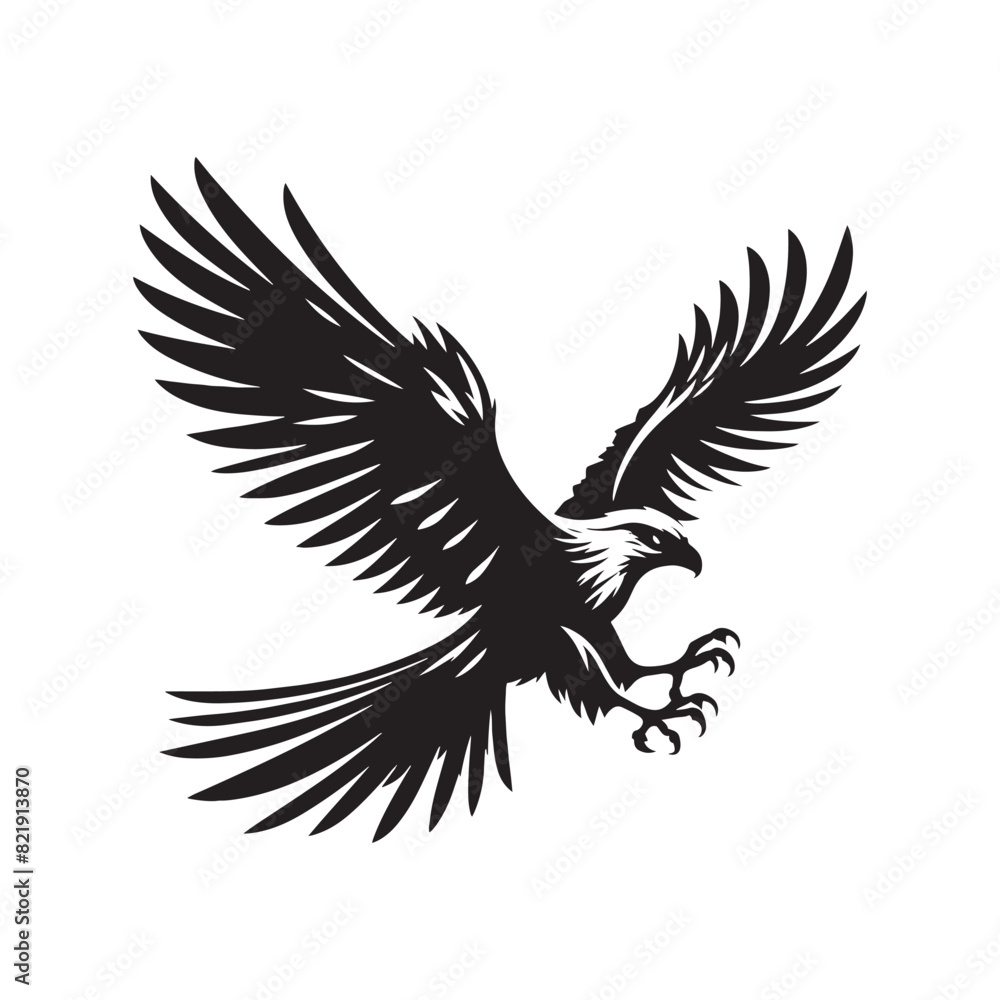 Fototapeta premium Hawk Silhouettes: Striking Black Vector Art- Minimalist Hawk Vector - Hawk Illustration.