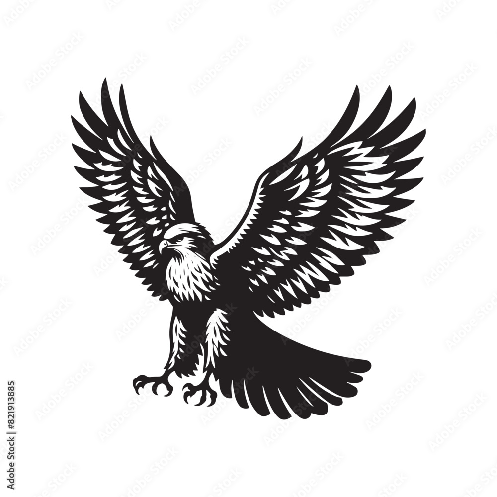 Fototapeta premium Hawk Silhouettes: Striking Black Vector Art- Minimalist Hawk Vector - Hawk Illustration.