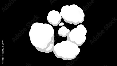 4k video of frame by frame animation fx of steam, smoke, dust, puff, effect of surprise, smoke explosion, bang