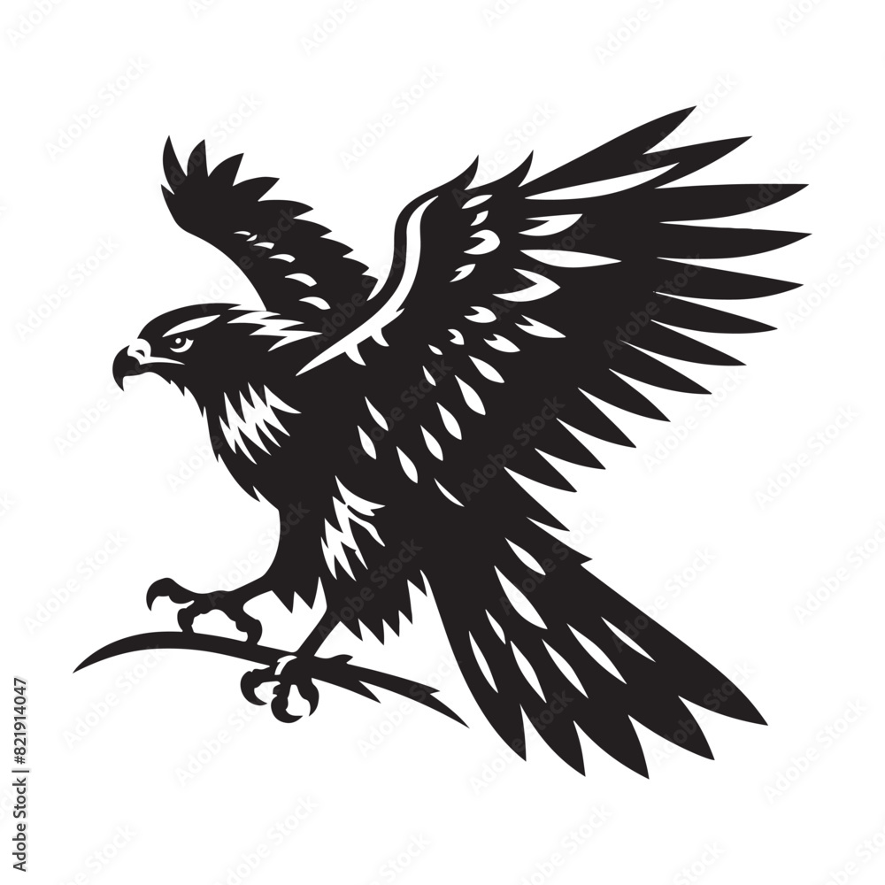 Fototapeta premium Hawk Silhouettes: Striking Black Vector Art- Minimalist Hawk Vector - Hawk Illustration.
