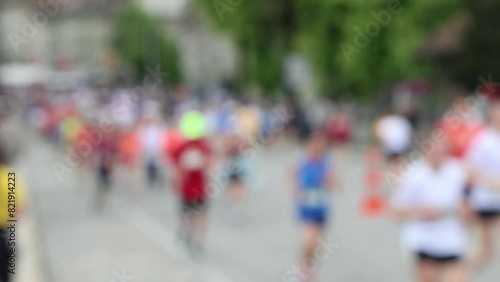 Wallpaper Mural Group of people running on the street, abstract blurred background Torontodigital.ca