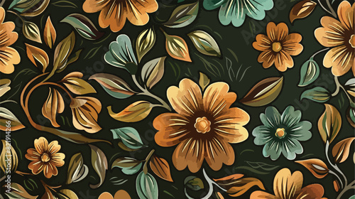 Green and Brown Floral Abstract Pattern Background Se