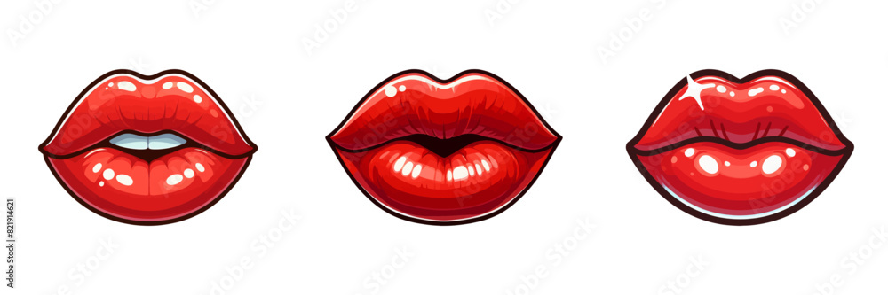 Vibrant vector illustration of three glossy red lips, ideal for beauty, fashion, and romantic themes. Vibrant vector illustration of three glossy red lips, ideal for beauty, fashion, and romantic themes.