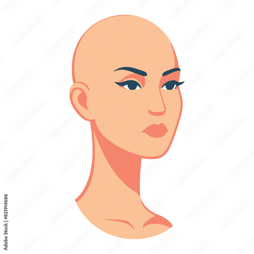 Elegant vector illustration of a bald woman in profile view with striking features. Elegant vector illustration of a bald woman in profile view with striking features.