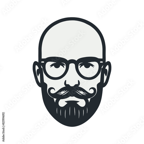 Minimalist vector illustration of a bearded man with glasses and a mustache.