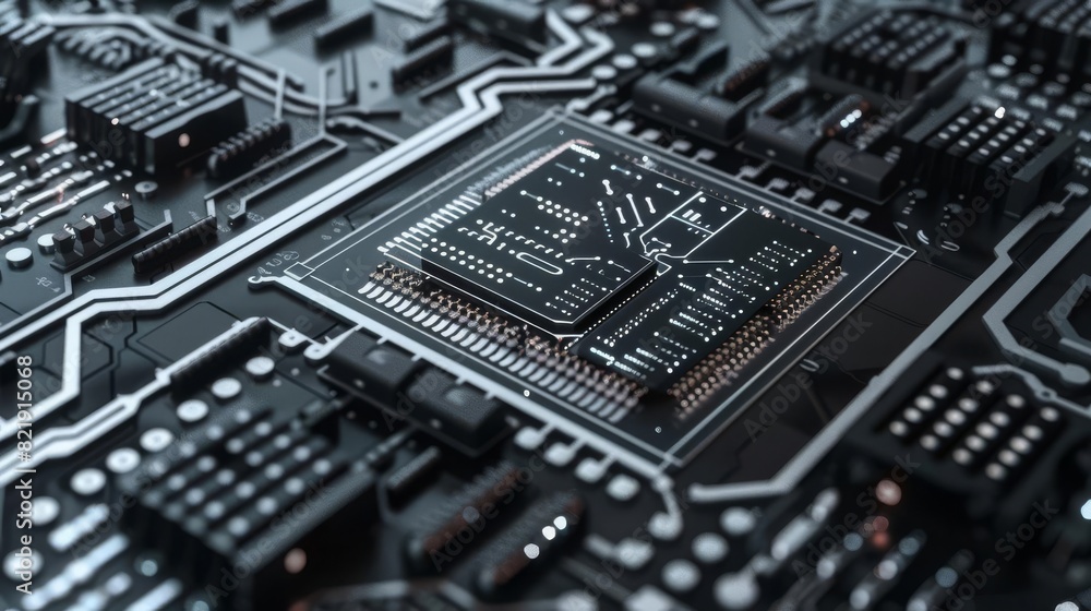 Close-up of a computer chip on a circuit board. Close-up of a computer chip on a circuit board.