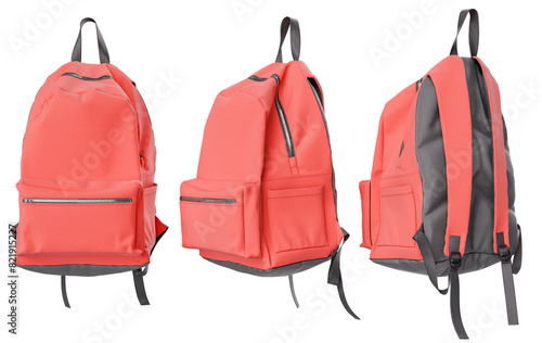 Obraz na płótnie Red Backpack Hung from the Handle with Multiple Views 