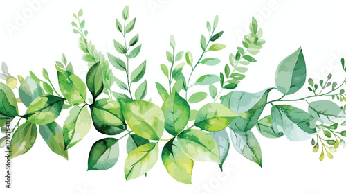 Green Foliage Watercolor Arrangement Isolated on white