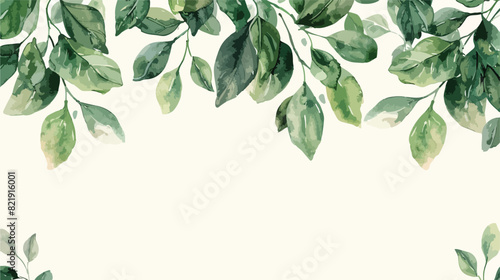 Green leaves border with watercolor for wedding birth