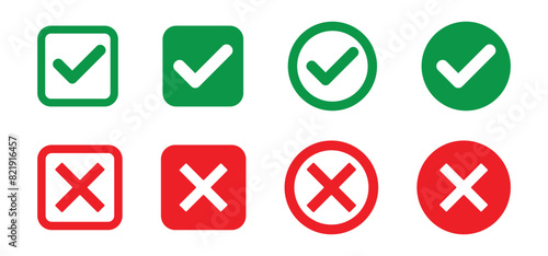 tick and cross button. set of green and red check box with yes and no sign. vector symbol on transparent background.	