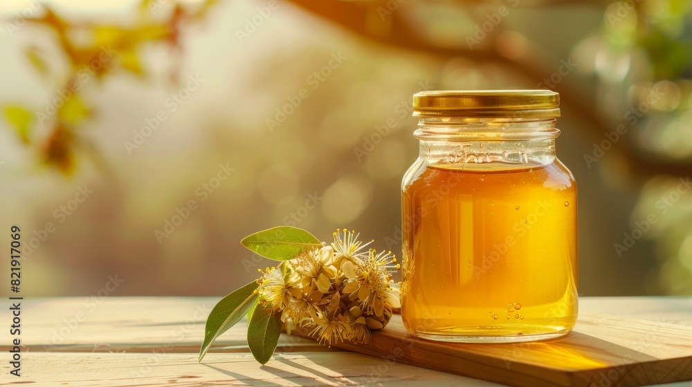 jar of honey with white blossom jar of honey with white blossom