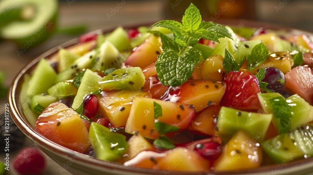 Vibrant Tropical Fruit Salad with Fresh Mint Garnish Vibrant Tropical Fruit Salad with Fresh Mint Garnish