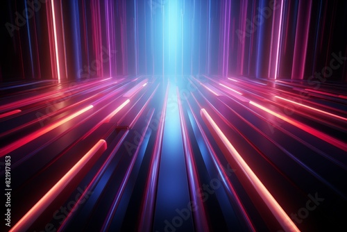 3d rendering, abstract neon background. Modern wallpaper with glowing vertical lines © Andrius