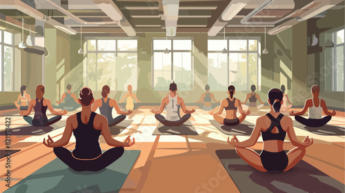 Group of people practicing yoga in gym Vector style Vector