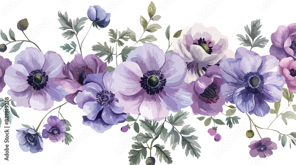 Abstract Watercolor Floral Border Blooming Anemones style