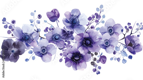 Abstract Watercolor Floral Border Blooming Anemones style