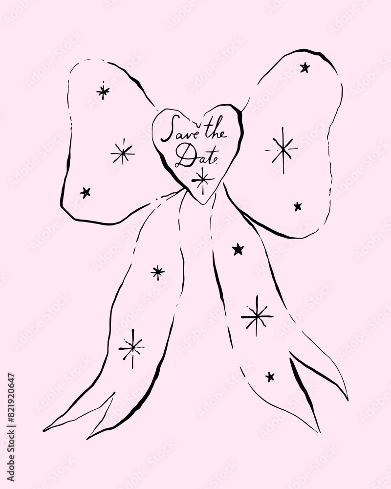 Coquette pretty charming pink bow frame vector Illustration, cute doodle hair decor, boho flat girl accessories. Ribbon isolated hand-drawn art. Trendy girly fancy concept. Holiday party invitation Coquette pretty charming pink bow frame vector Illustration, cute doodle hair decor, boho flat girl accessories. Ribbon isolated hand-drawn art. Trendy girly fancy concept. Holiday party invitation