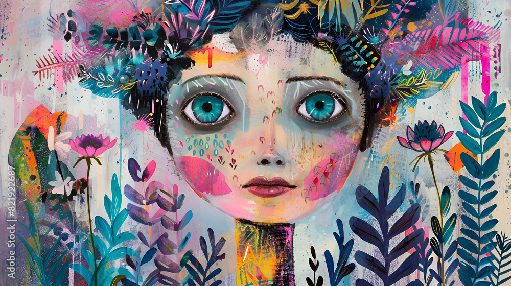 The Flower Crowned Girl: A Whimsical and Colorful Portrait