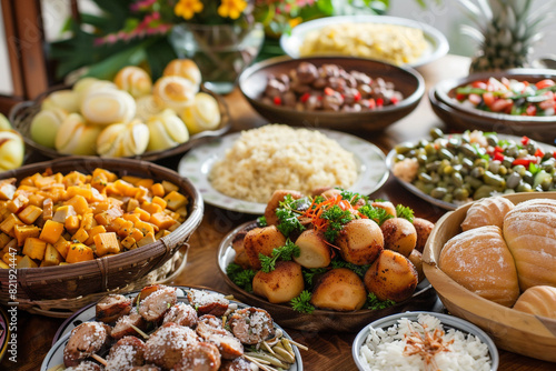 Traditional Brazilian June dishes on the festive table 