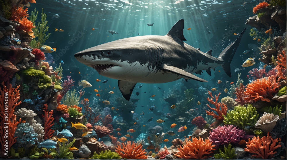 Fototapeta premium Shark at the bottom of the sea