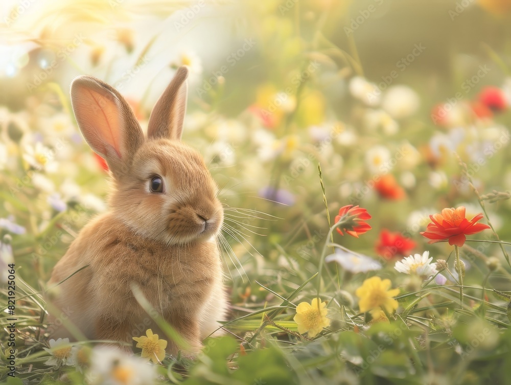 Adorable rabbit in a flower field Adorable rabbit in a flower field