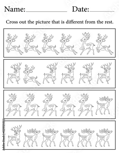 Deer Puzzle. Printable Activity Page for Kids. Educational Resources for School for Kids. Kids Activity Worksheet. Find the Different Object