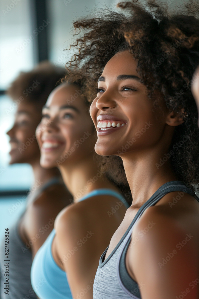 Fitness, laughing and friends at the gym for training, Black pilates class for active healthy lifestyle. exercise in a group for a workout, cardio or yoga in a studio Fitness, laughing and friends at the gym for training, Black pilates class for active healthy lifestyle. exercise in a group for a workout, cardio or yoga in a studio