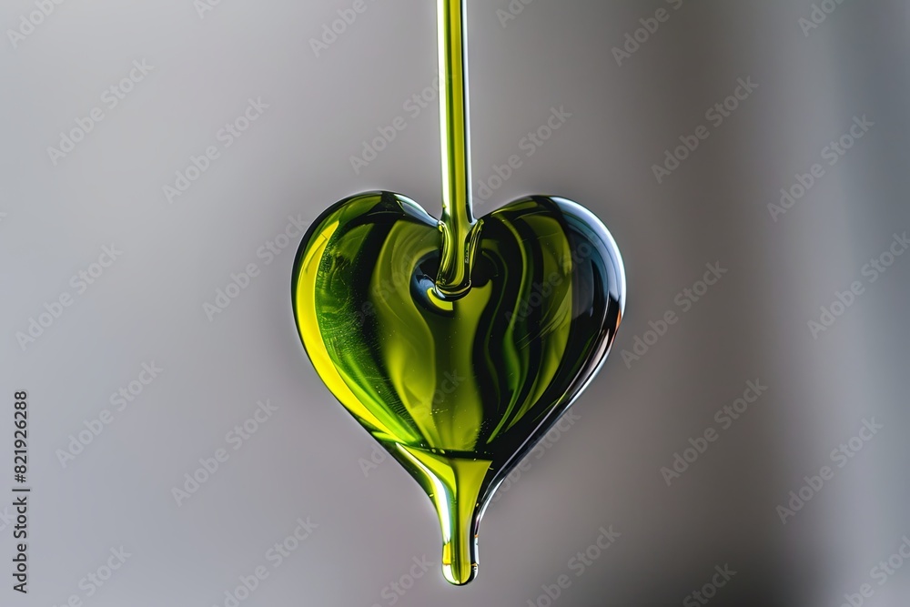 Obraz premium Shimmering green glass heart pendant on neutral background