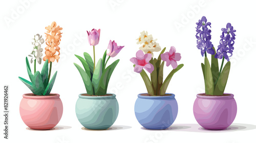 3d flower pot. Tulip plant icon for house garden. 