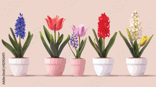 3d flower pot. Tulip plant icon for house garden. 
