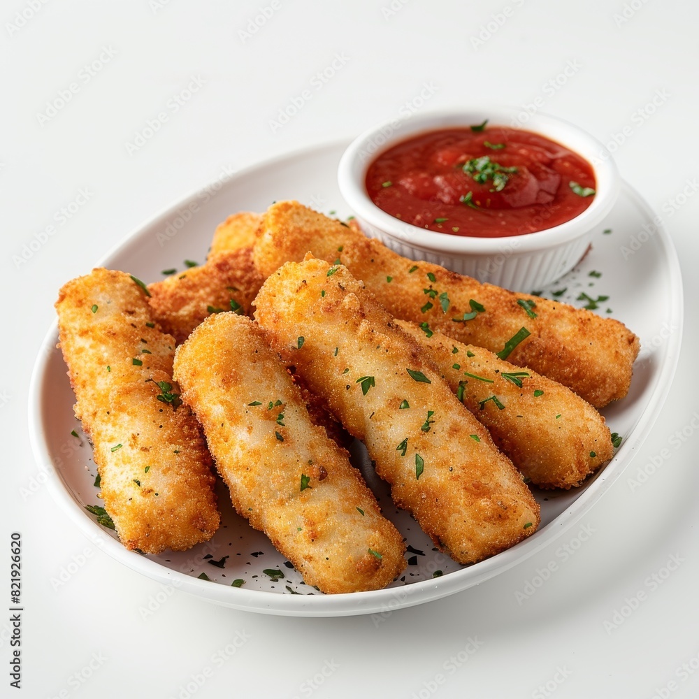 Crispy breaded chicken tenders with spicy tomato dipping sauce Crispy breaded chicken tenders with spicy tomato dipping sauce