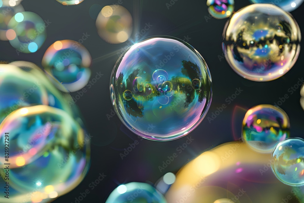 Enchanting display of vibrant soap bubbles floating in air Enchanting display of vibrant soap bubbles floating in air