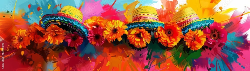 Colorful and fun image of a group of people wearing brightly colored feathered hats.