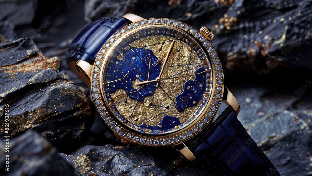 Elegant Luxury Watch with Blue and Gold Details