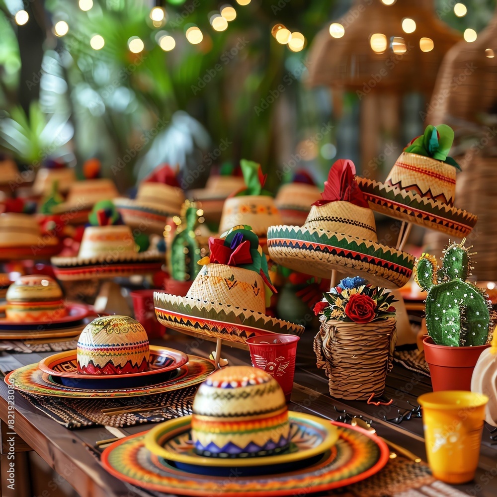Table set up for a Mexican fiesta.