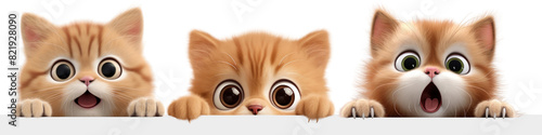 3d cat peeking png element set on transparent background